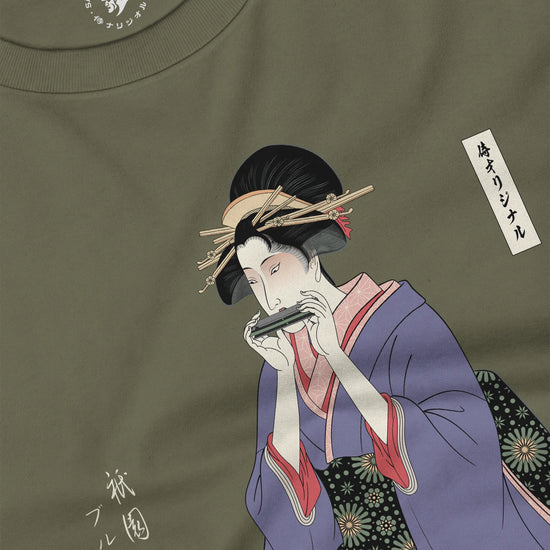 Geisha Harmonica Japanese Ukiyo-e Unisex Long Sleeve Tee - Samurai Original