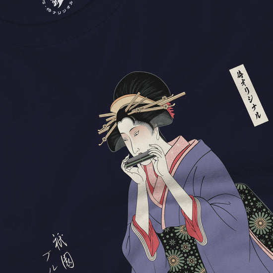 Geisha Harmonica Japanese Ukiyo-e Unisex Long Sleeve Tee - Samurai Original