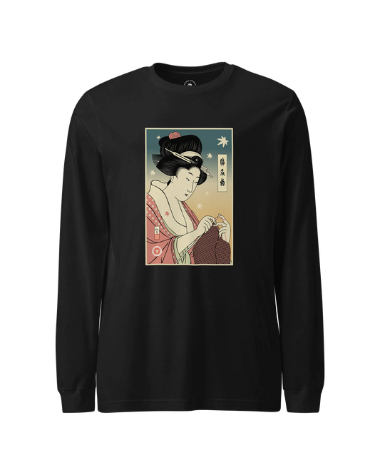 Geisha Knitting Mom Ukiyo-e Unisex Long Sleeve Tee