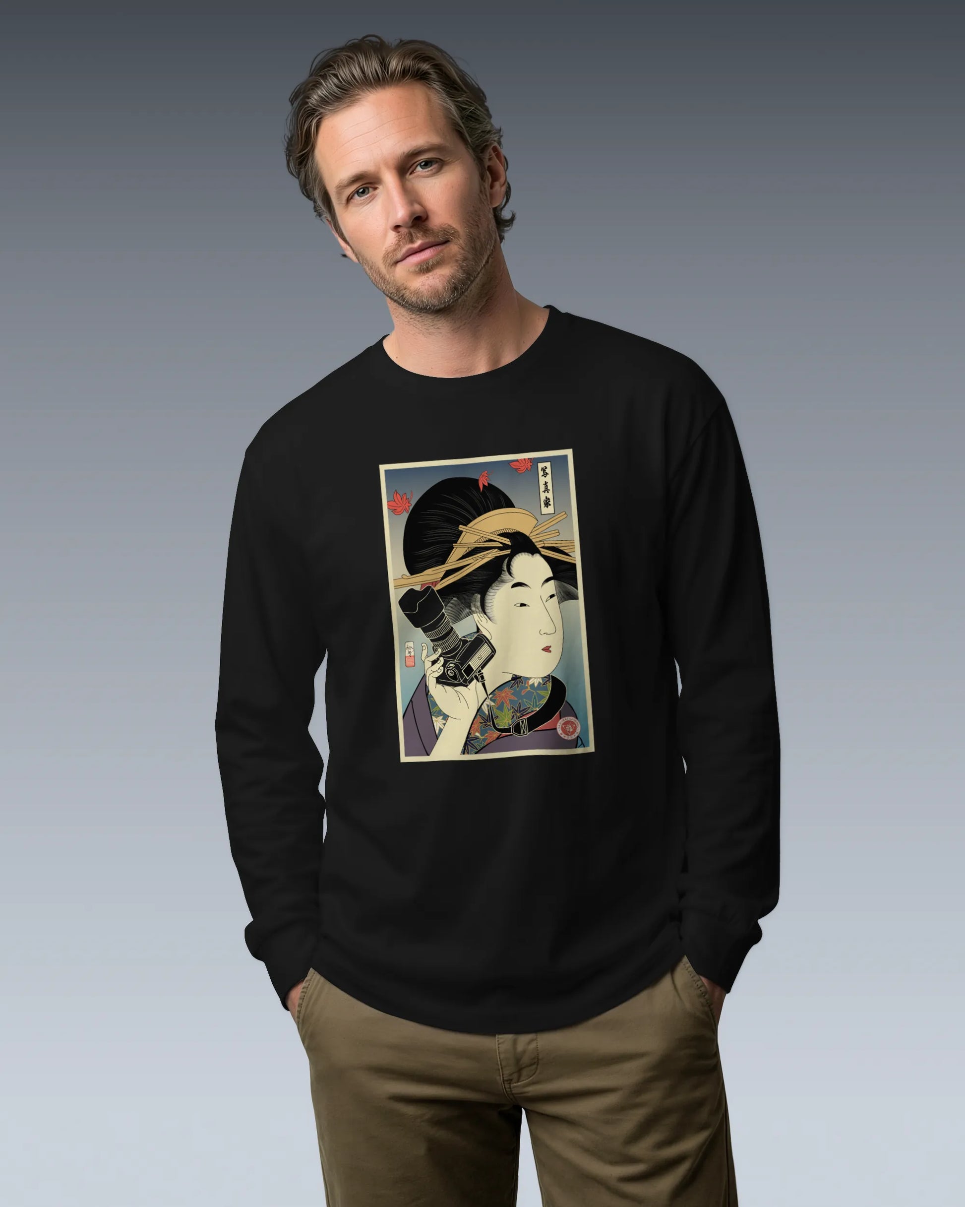 Geisha Photographer Ukiyo-e Unisex Long Sleeve Tee - Samurai Original