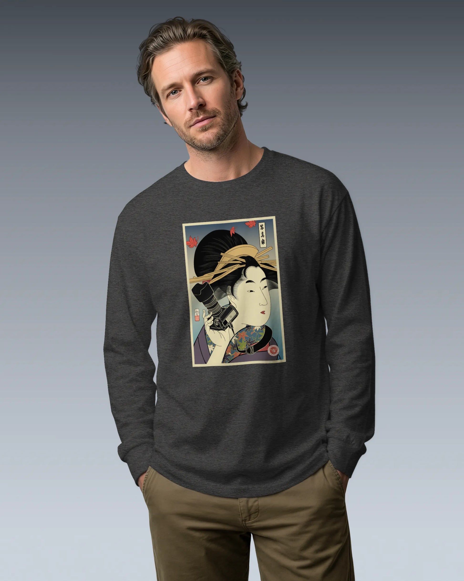 Geisha Photographer Ukiyo-e Unisex Long Sleeve Tee - Samurai Original