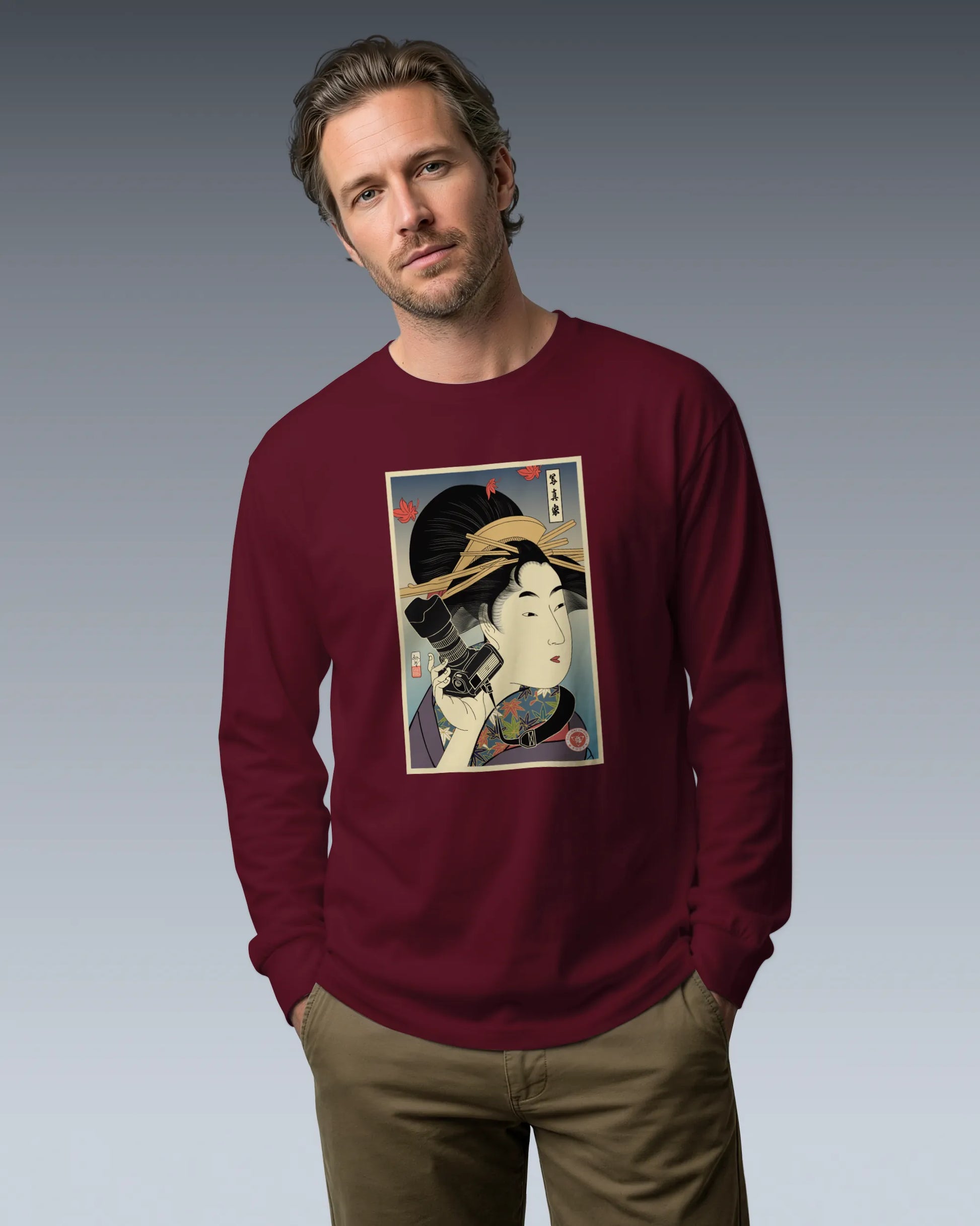 Geisha Photographer Ukiyo-e Unisex Long Sleeve Tee - Samurai Original