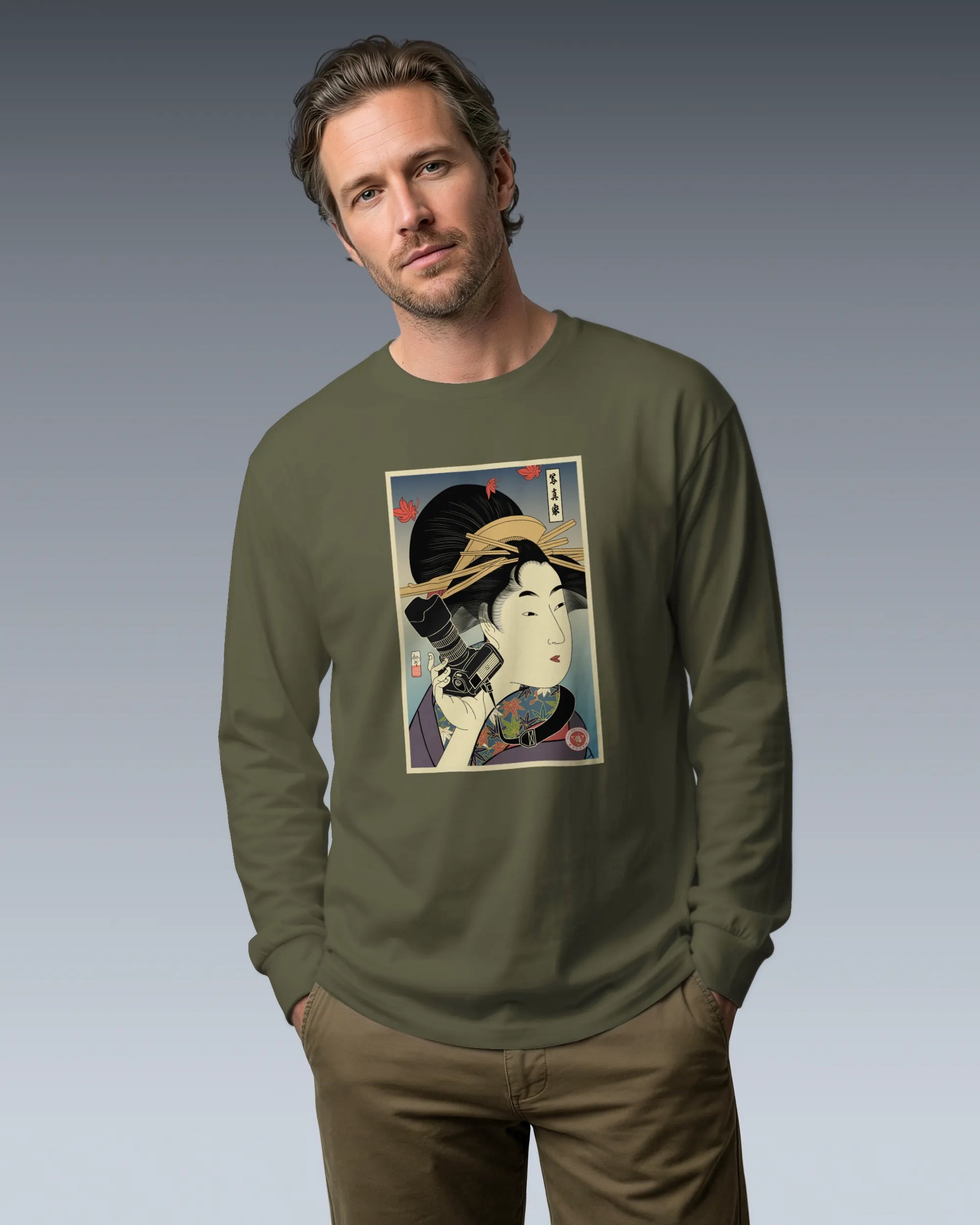 Geisha Photographer Ukiyo-e Unisex Long Sleeve Tee - Samurai Original