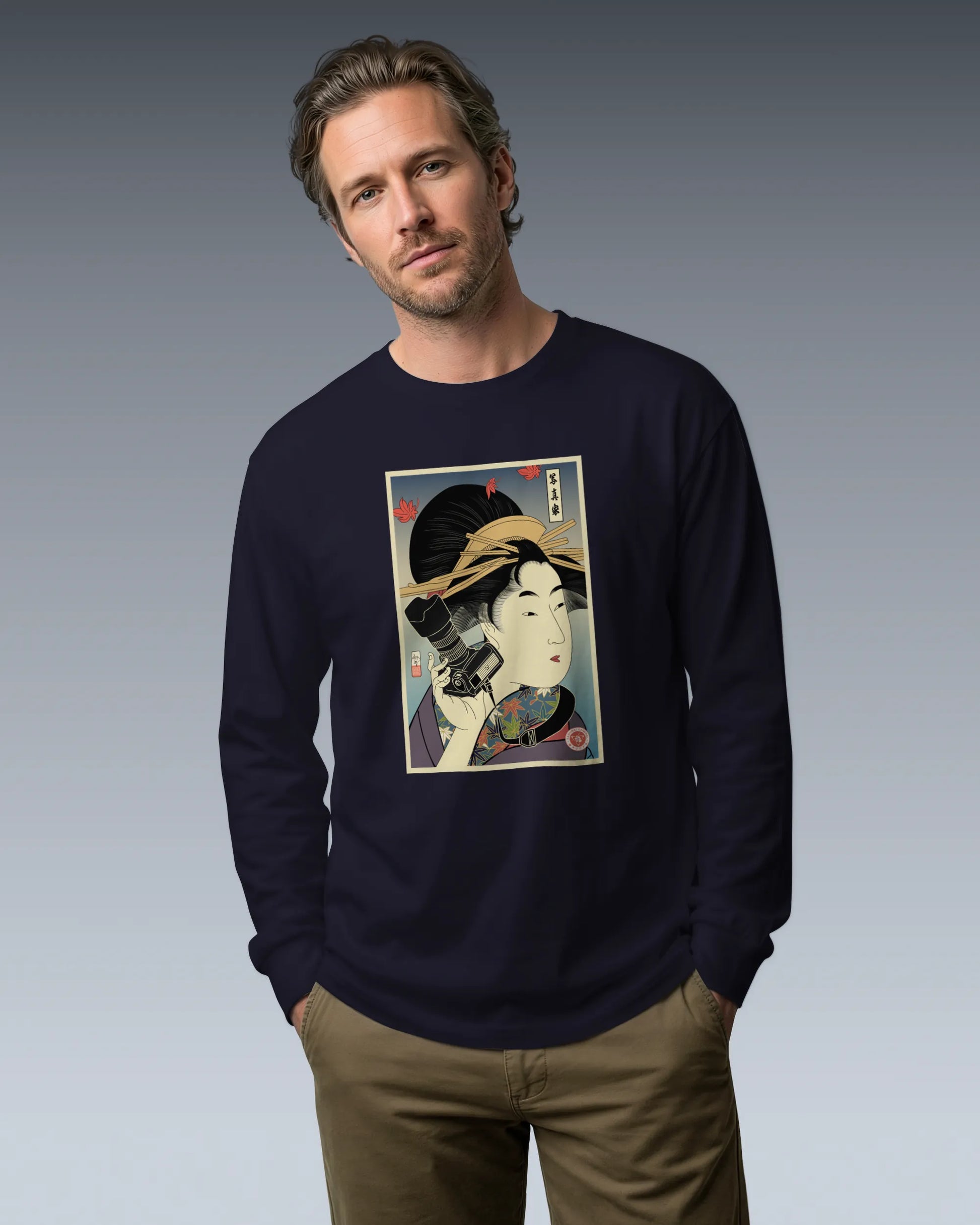 Geisha Photographer Ukiyo-e Unisex Long Sleeve Tee - Samurai Original
