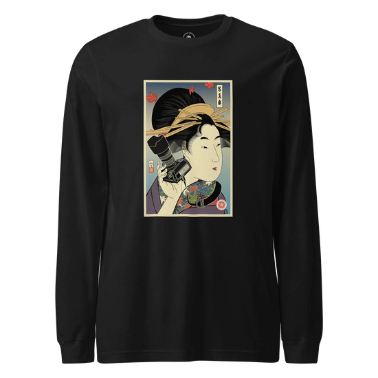 Geisha Photographer Ukiyo-e Unisex Long Sleeve Tee Black - Samurai Original