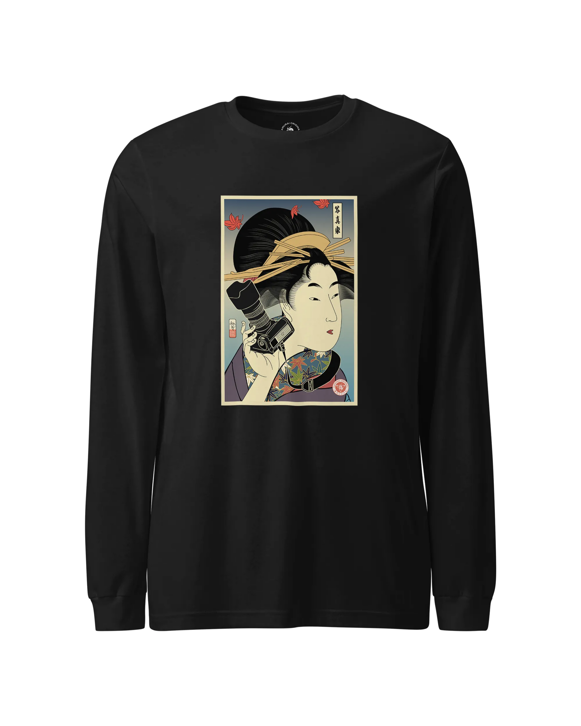 Geisha Photographer Ukiyo-e Unisex Long Sleeve Tee Black - Samurai Original