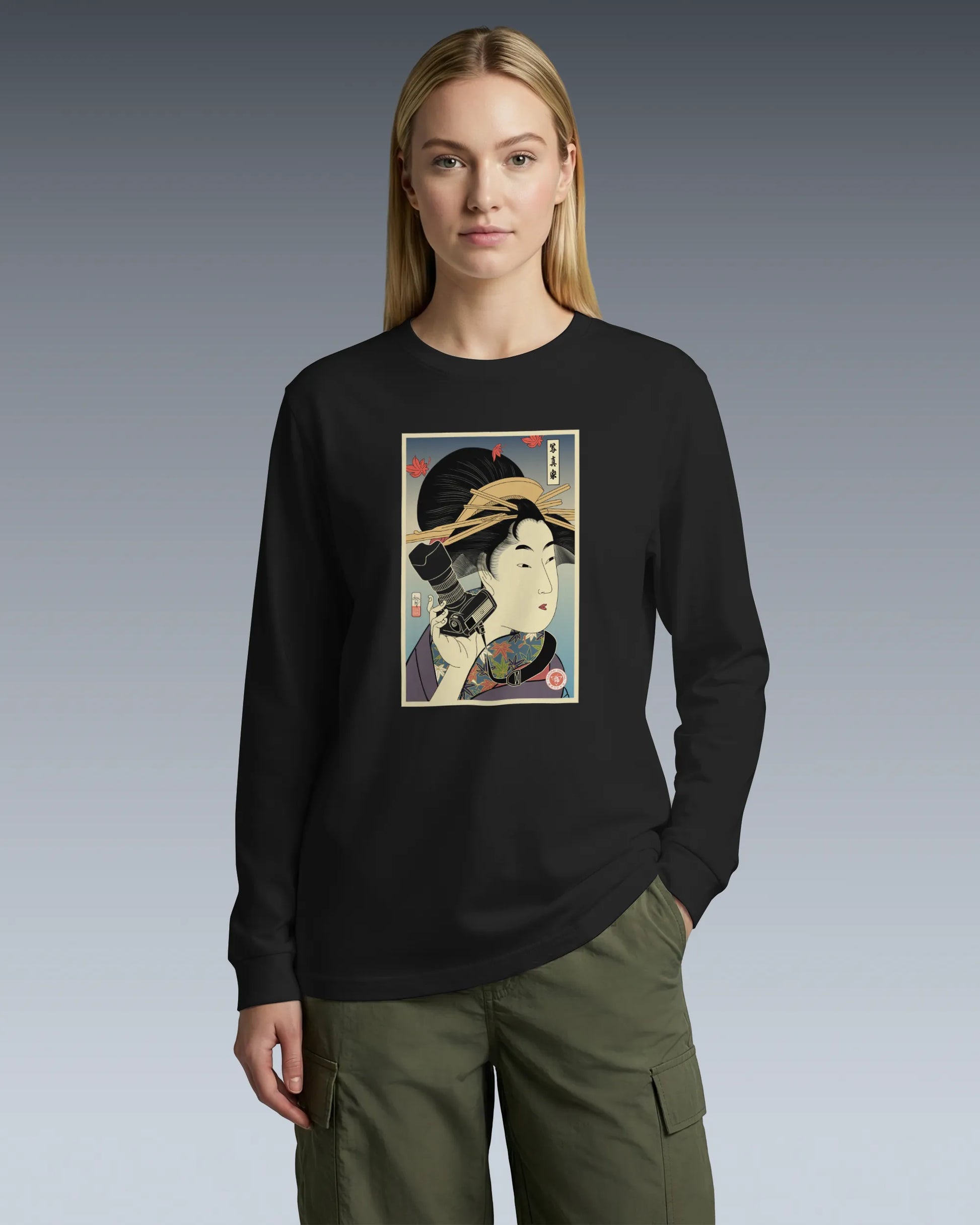 Geisha Photographer Ukiyo-e Unisex Long Sleeve Tee - Samurai Original