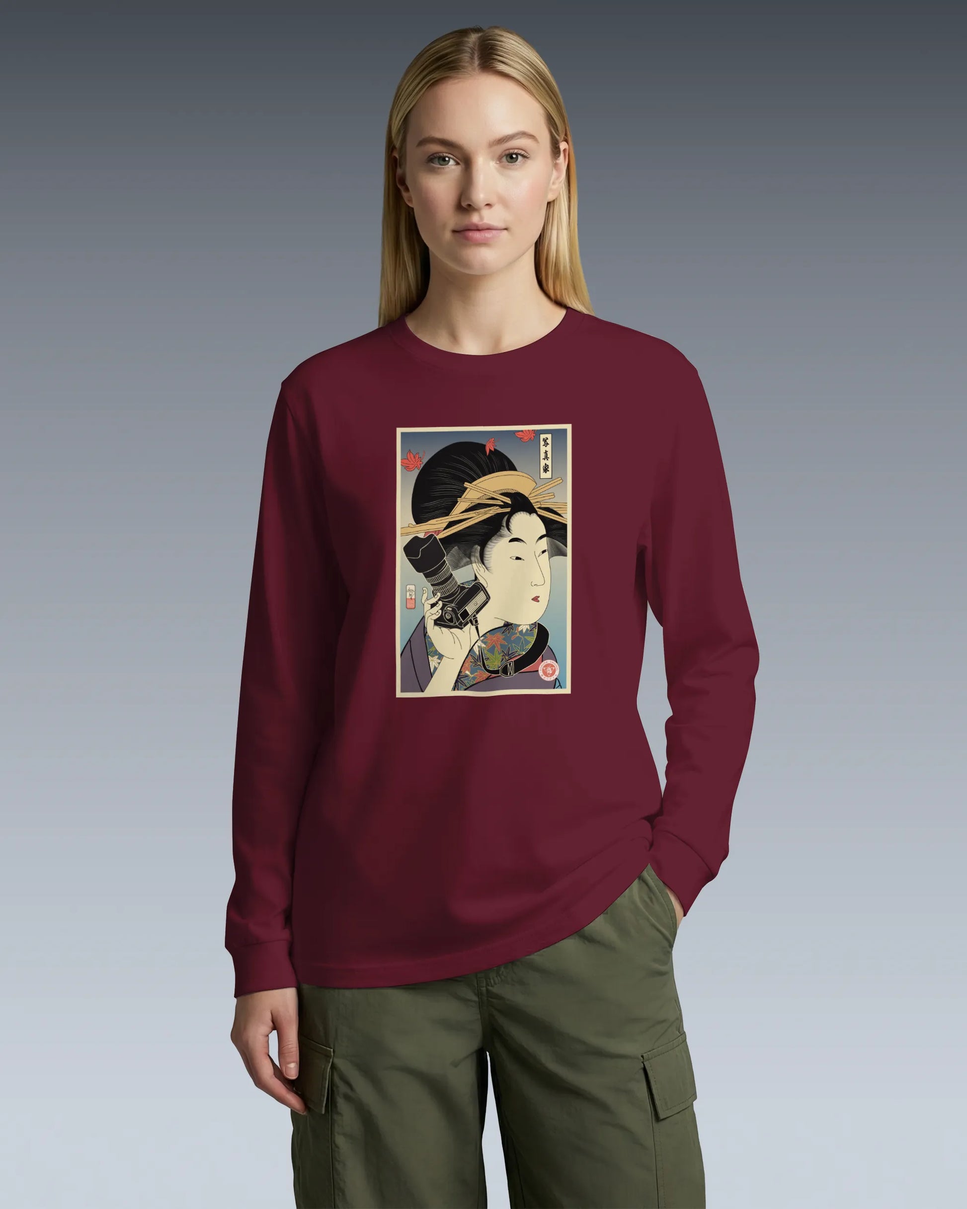 Geisha Photographer Ukiyo-e Unisex Long Sleeve Tee - Samurai Original