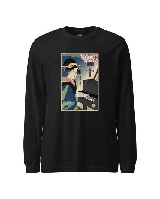 Geisha Piano Player Ukiyo-e Unisex Long Sleeve Tee