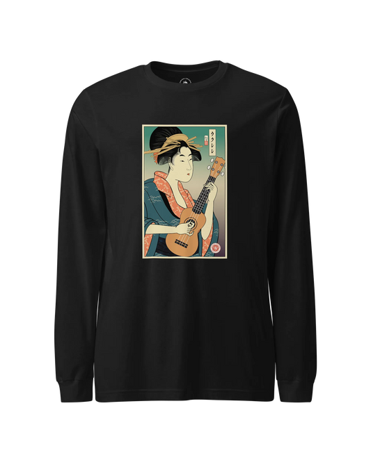 Geisha Ukulele Player Ukiyo-e Unisex Long Sleeve Tee