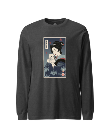 Geisha & Cat Funny Japanese Ukiyo-e Unisex Long Sleeve Tee