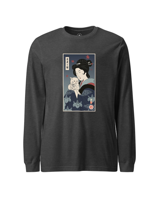 Geisha & Cat Funny Japanese Ukiyo-e Unisex Long Sleeve Tee