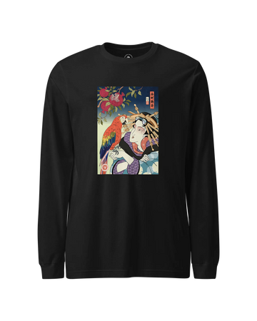 Geisha & Macaw Parrot Ukiyo-e  Unisex Long Sleeve Tee