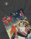 Geisha & Macaw Parrot Ukiyo-e  Unisex Long Sleeve Tee