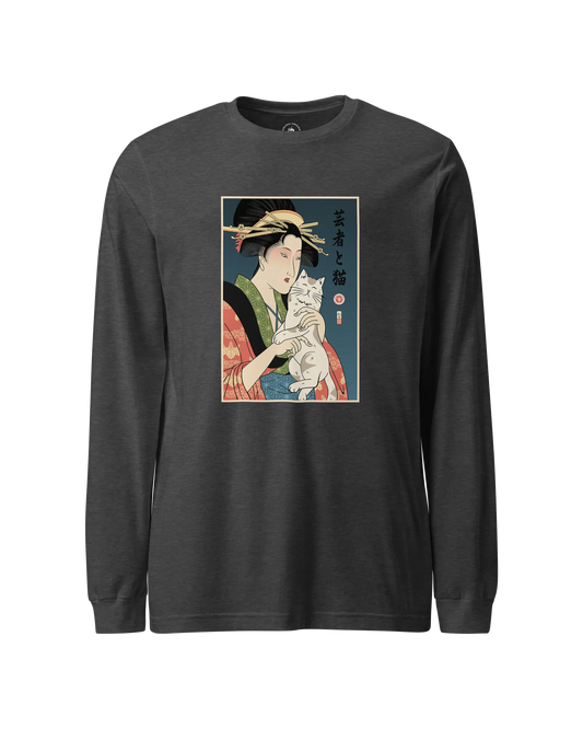 Geisha and Cat 1 Ukiyo-e Unisex Long Sleeve Tee