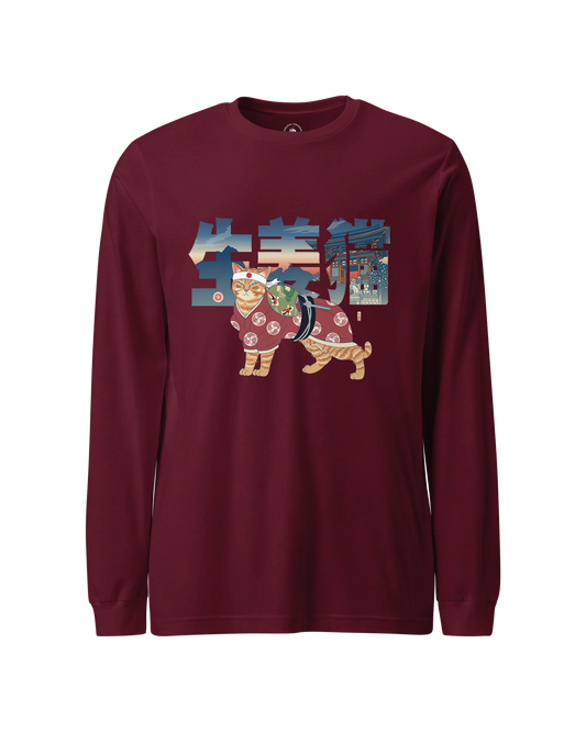 Ginger Cat Funny Japanese Ukiyo-e Unisex Long Sleeve Tee