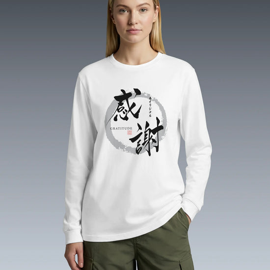 Gratitude Japanese Calligraphy Unisex Long Sleeve Tee - Samurai Original