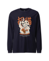 Halloween Cat Maneki Neko & Jason Voorhees Mask Unisex Long Sleeve Tee Navy - Samurai Original