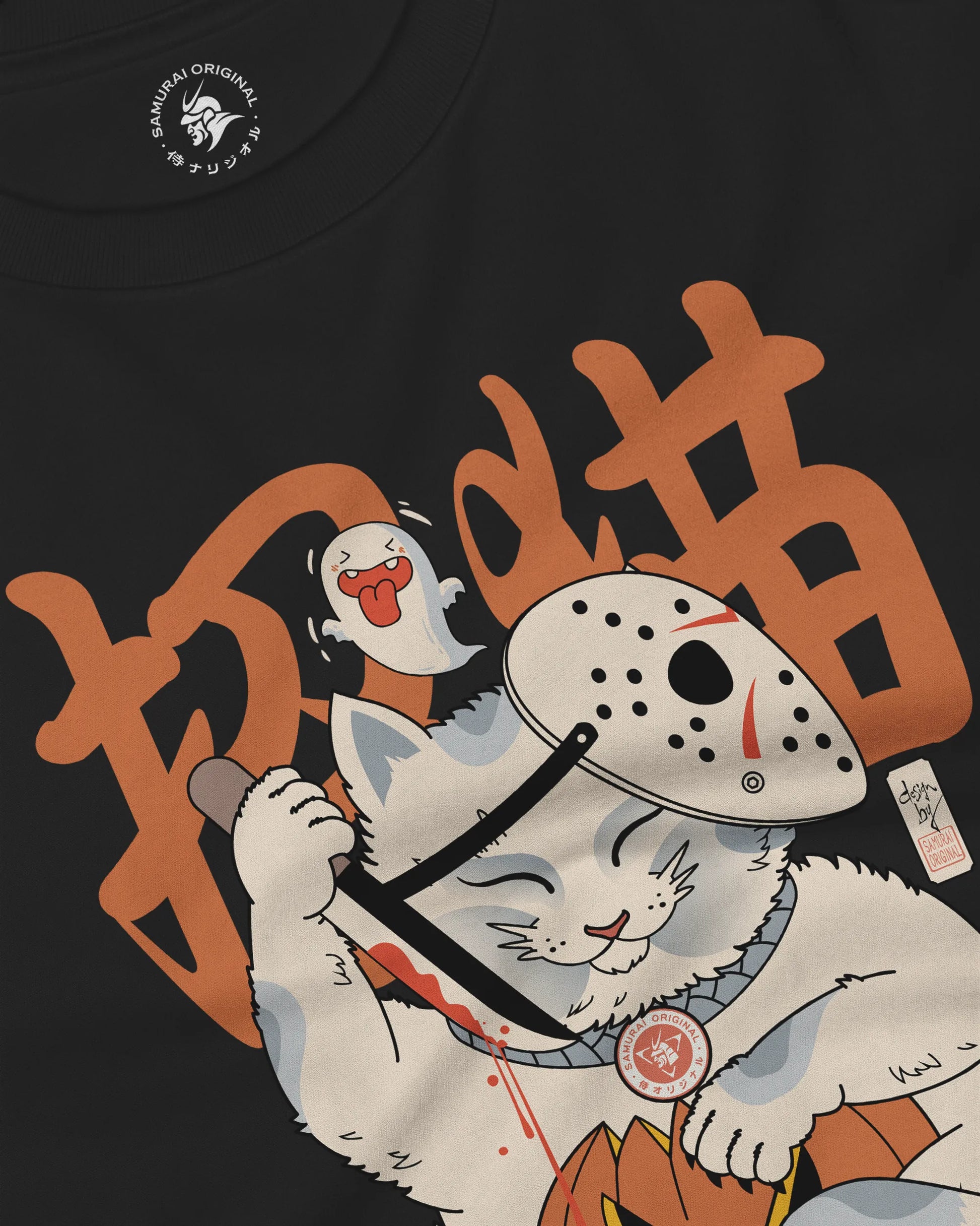 Halloween Cat Maneki Neko & Jason Voorhees Mask Unisex Long Sleeve Tee - Samurai Original