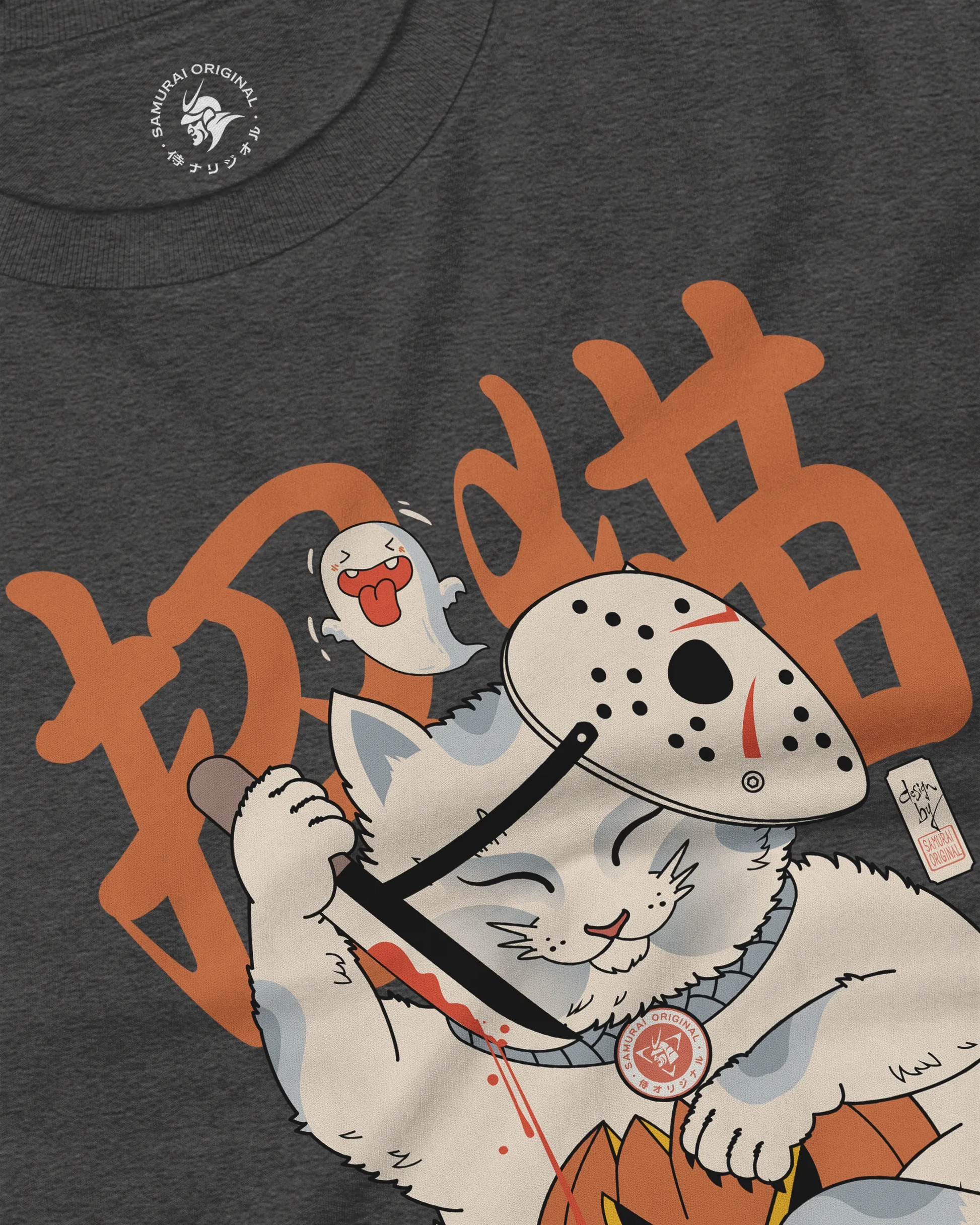 Halloween Cat Maneki Neko & Jason Voorhees Mask Unisex Long Sleeve Tee - Samurai Original