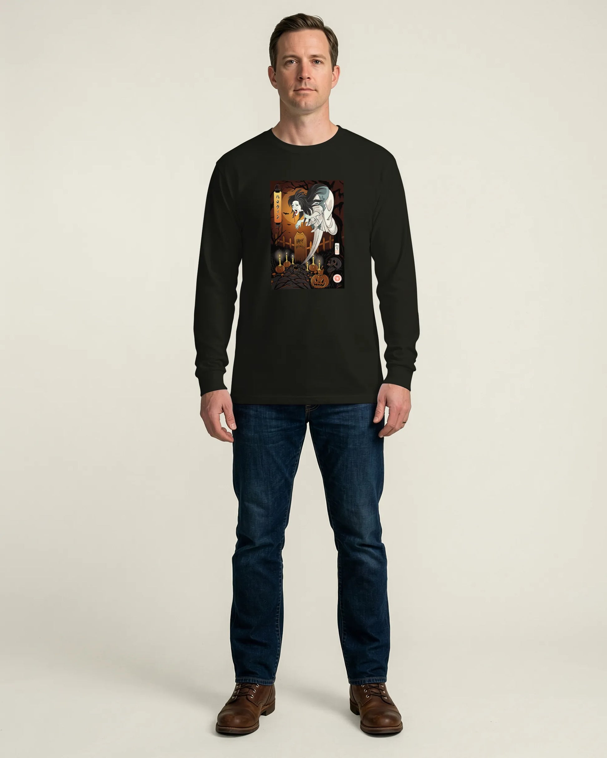 Halloween Horror Ghost Japanese Ukiyo-e Unisex Long Sleeve Tee - Samurai Original