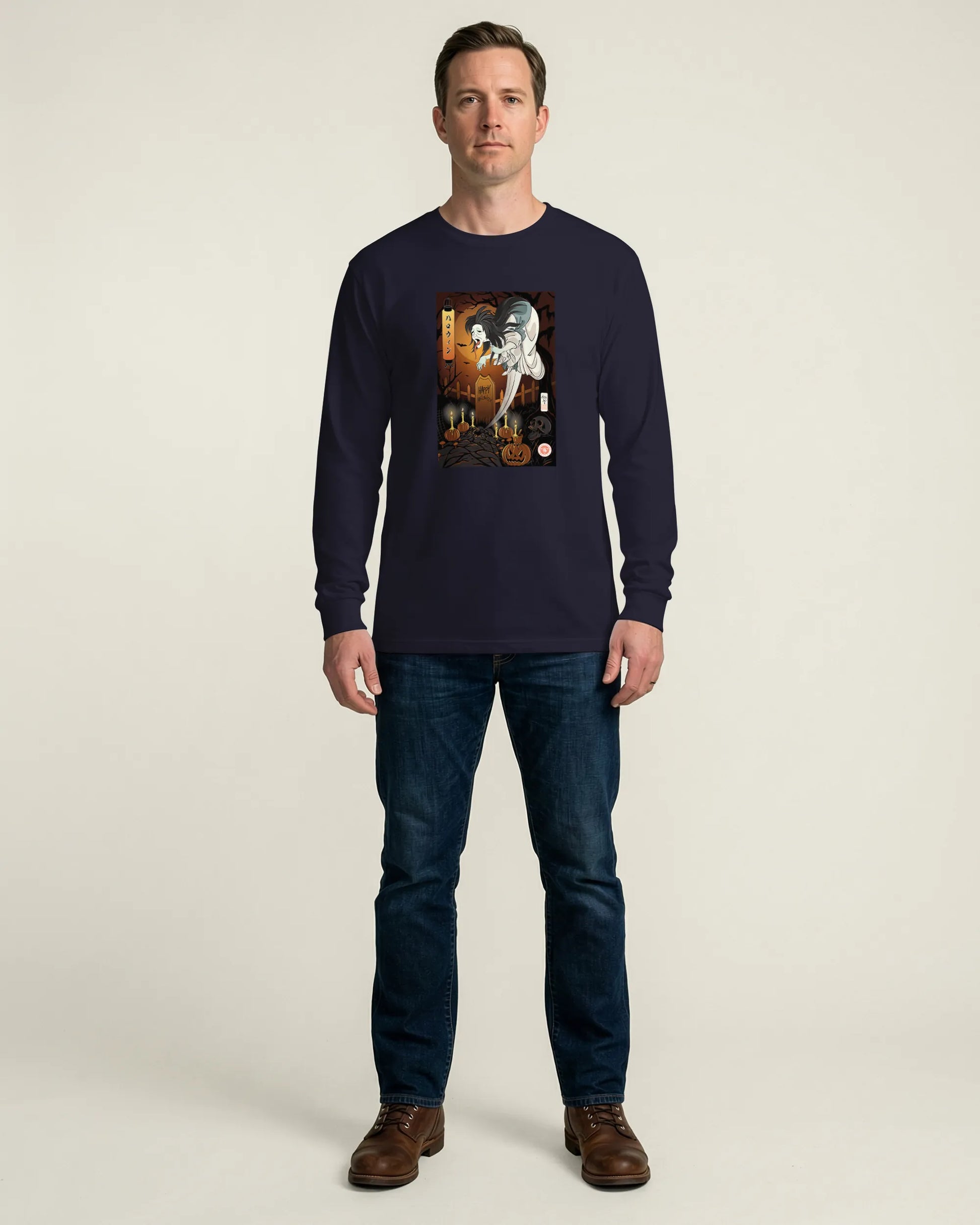 Halloween Horror Ghost Japanese Ukiyo-e Unisex Long Sleeve Tee - Samurai Original