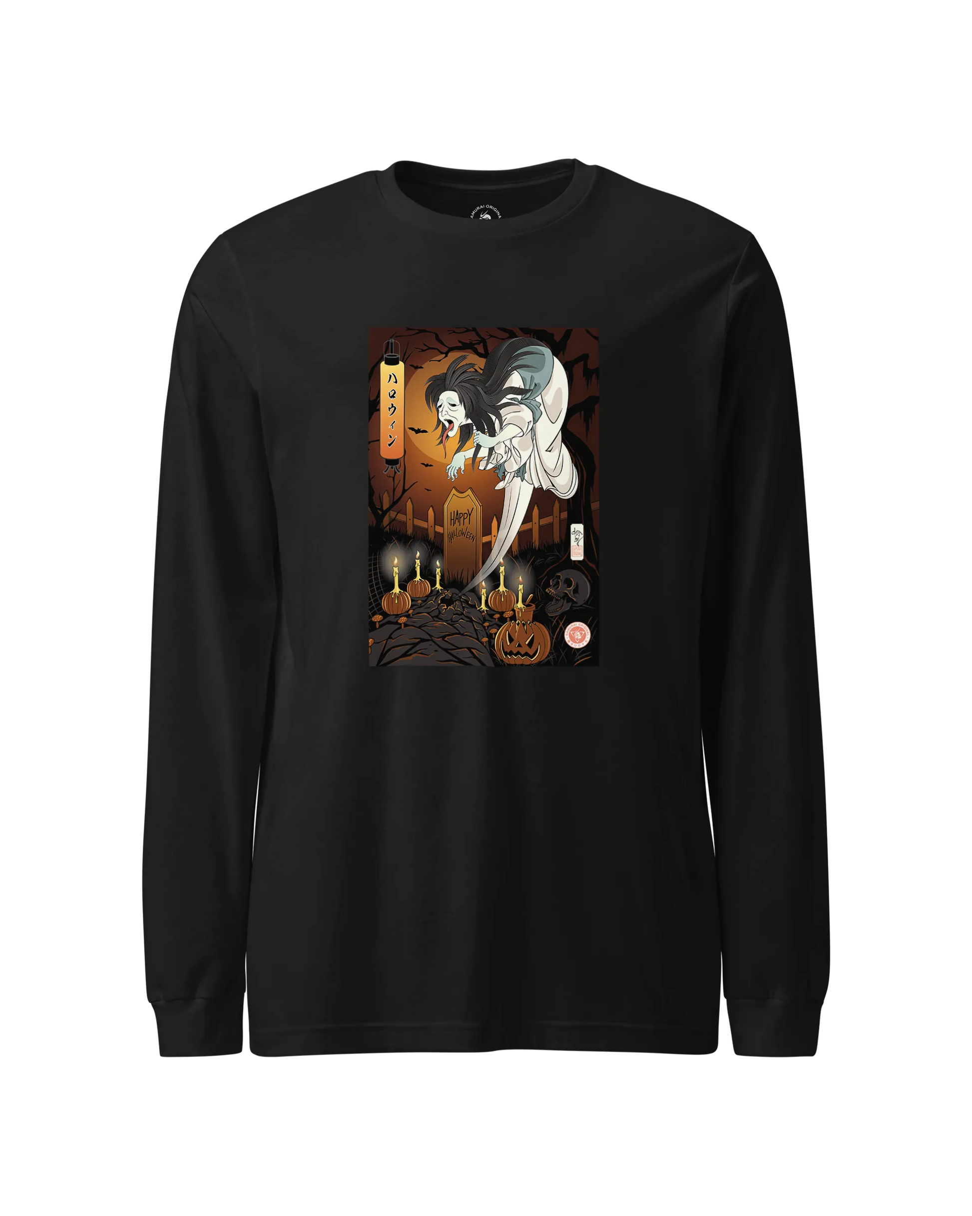 Halloween Horror Ghost Japanese Ukiyo-e Unisex Long Sleeve Tee Black - Samurai Original