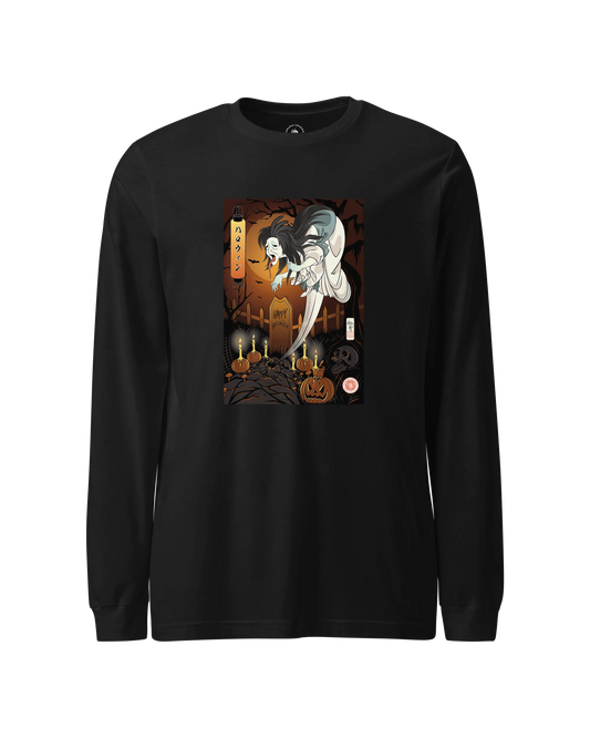 Halloween Horror Ghost Japanese Ukiyo-e Unisex Long Sleeve Tee Black - Samurai Original