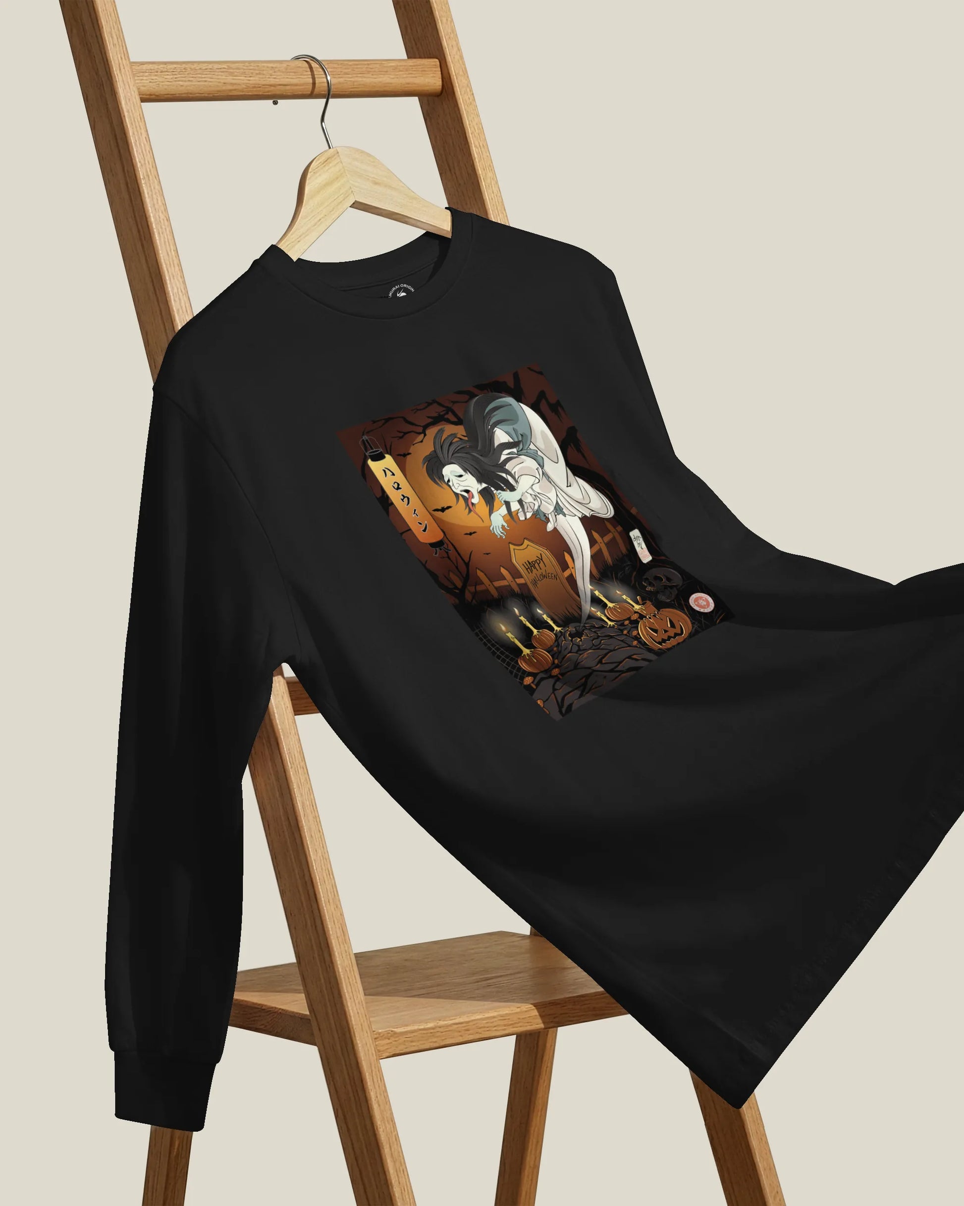 Halloween Horror Ghost Japanese Ukiyo-e Unisex Long Sleeve Tee - Samurai Original