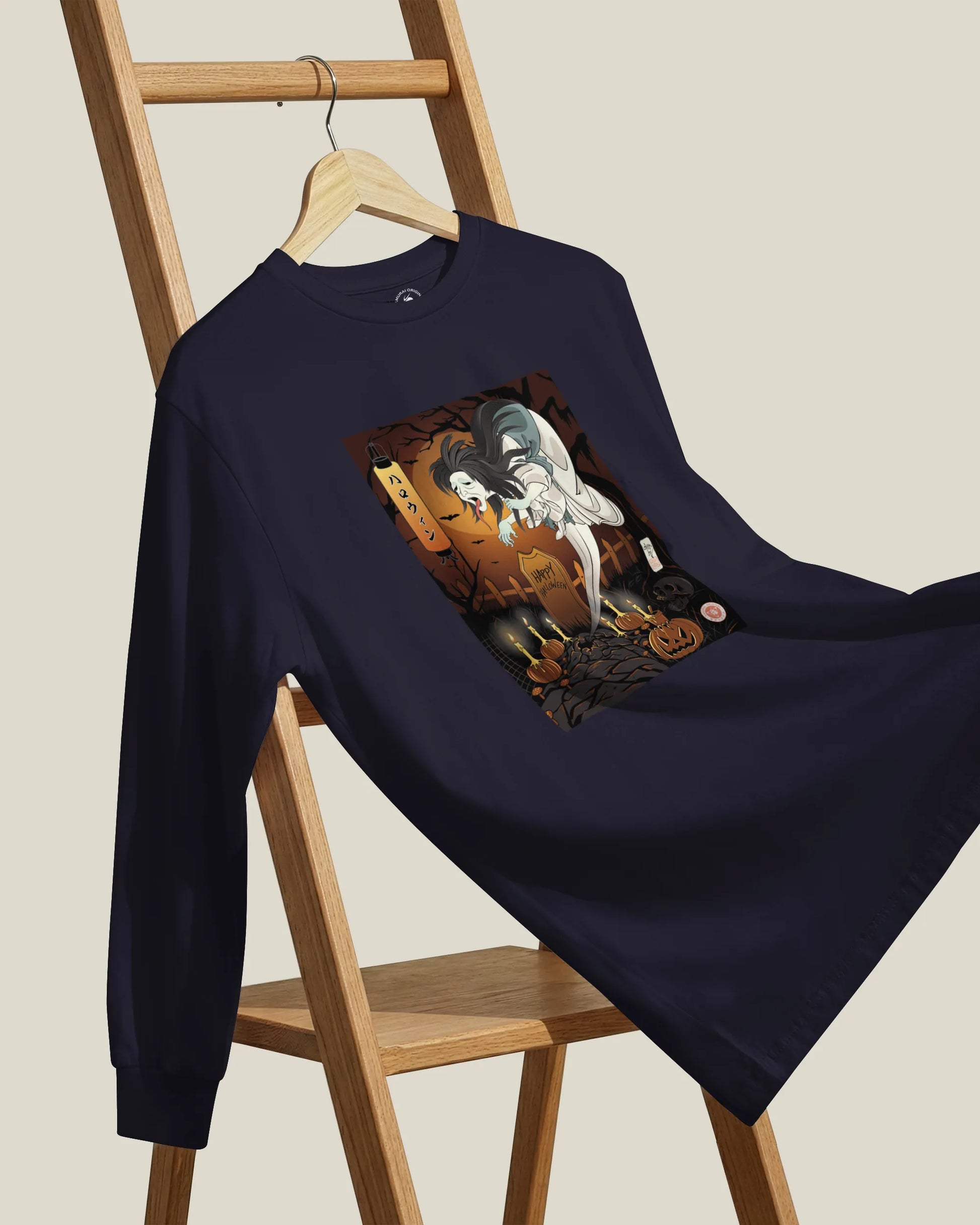 Halloween Horror Ghost Japanese Ukiyo-e Unisex Long Sleeve Tee - Samurai Original