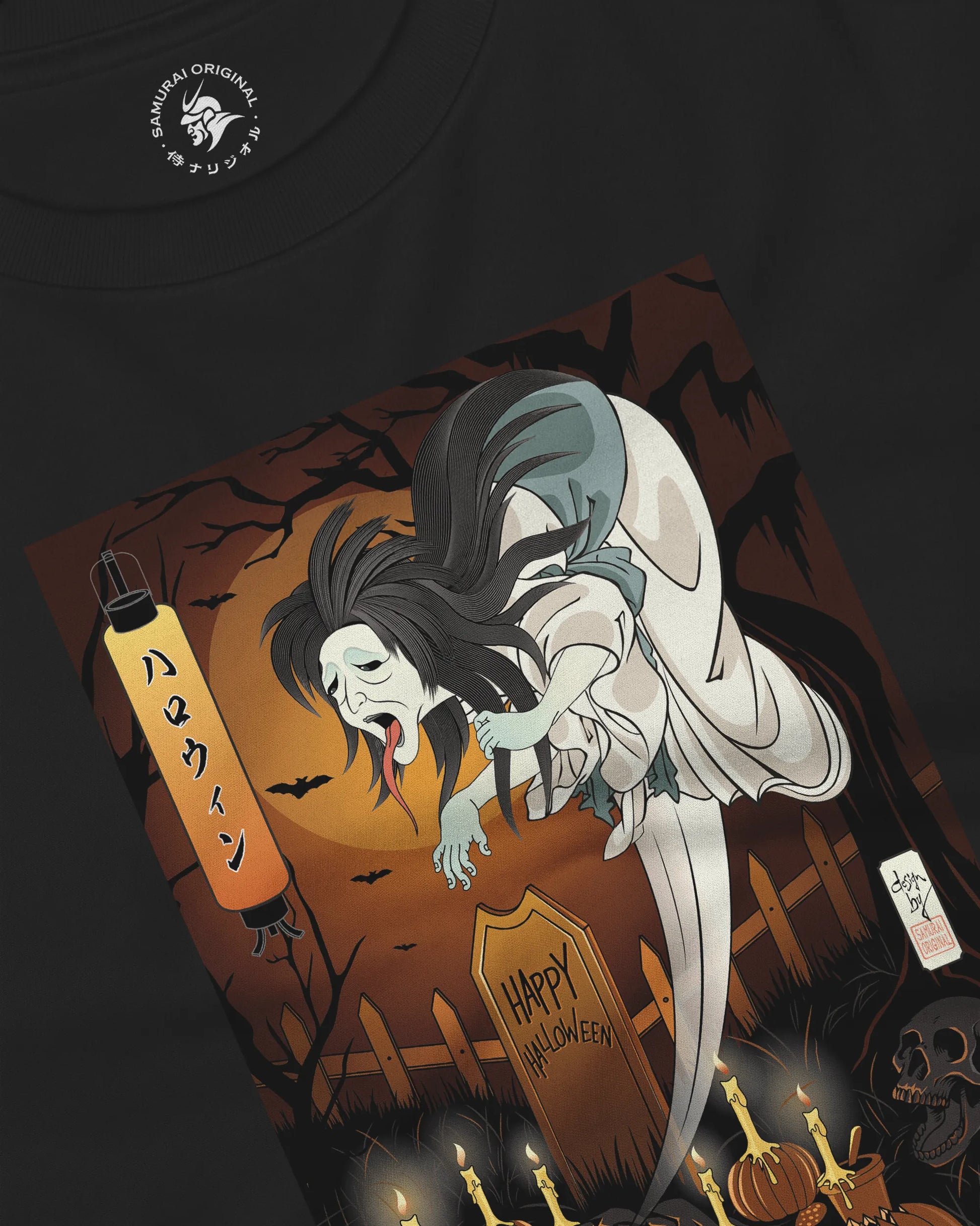 Halloween Horror Ghost Japanese Ukiyo-e Unisex Long Sleeve Tee - Samurai Original