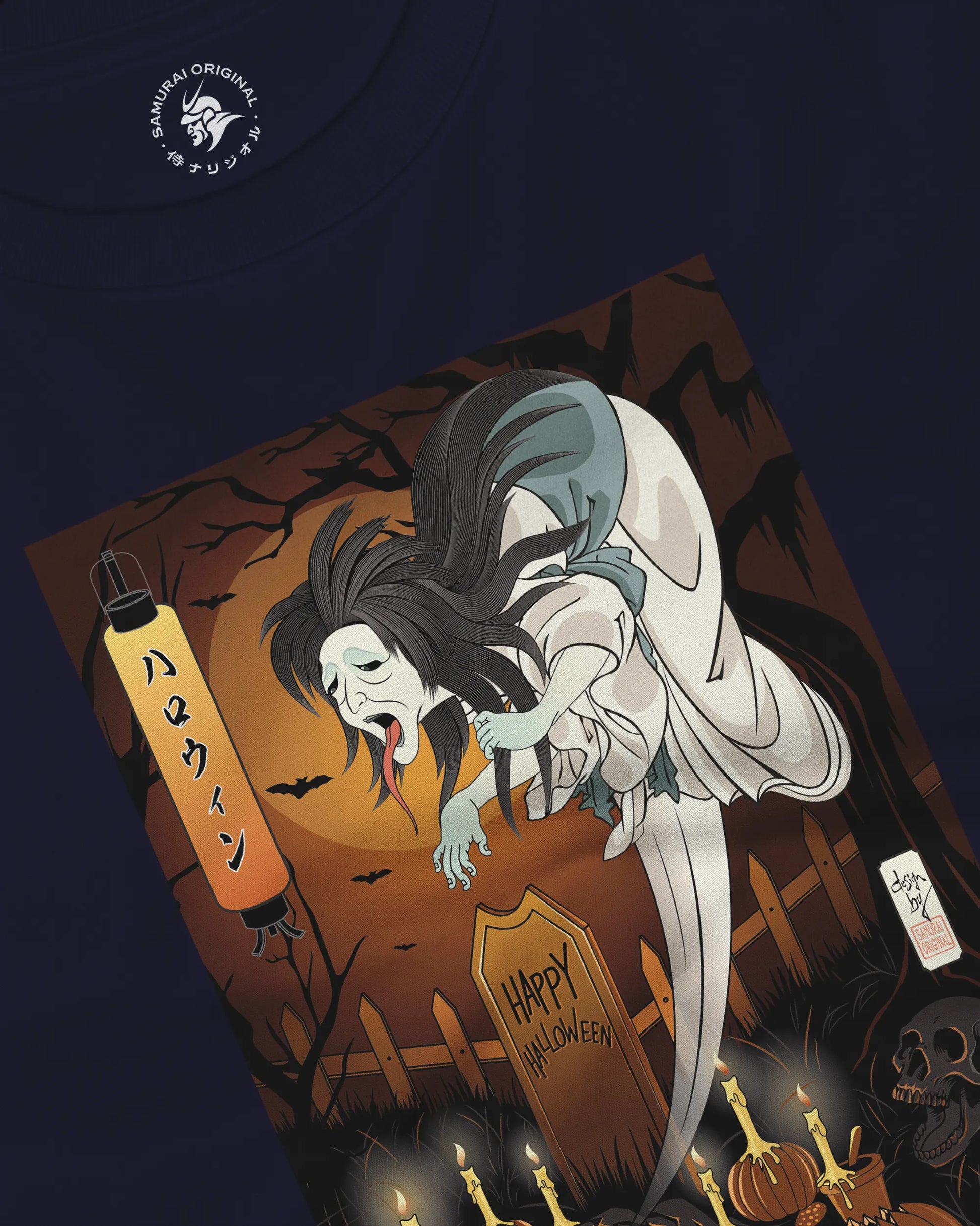 Halloween Horror Ghost Japanese Ukiyo-e Unisex Long Sleeve Tee - Samurai Original