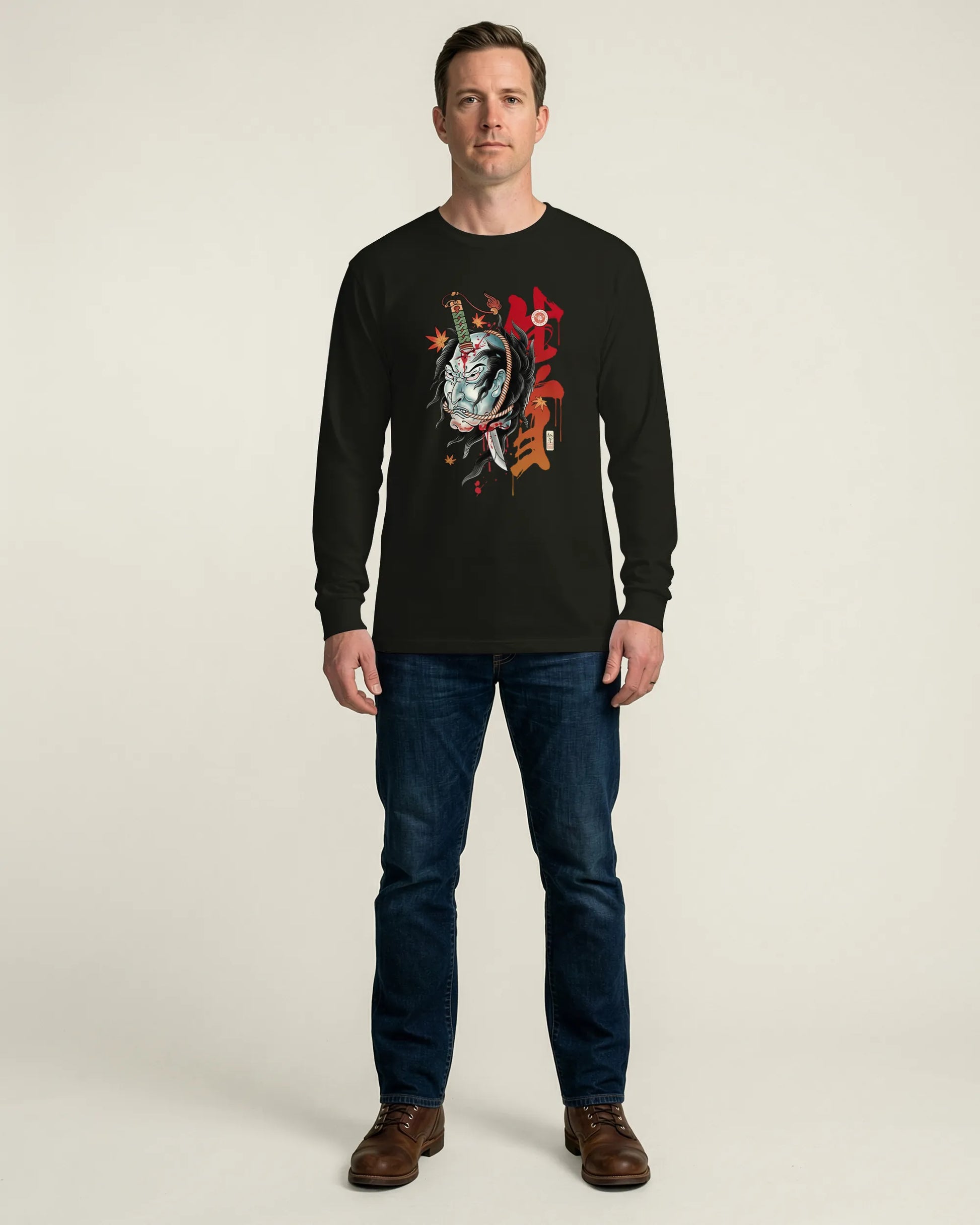 Halloween Namakubi Japanese Tattoo Unisex Long Sleeve Tee - Samurai Original
