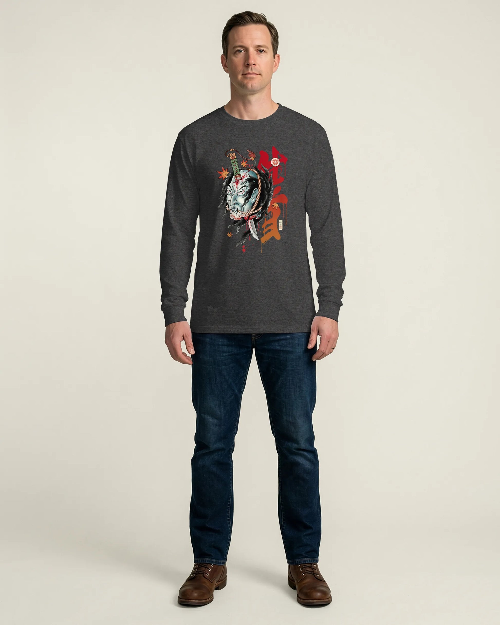 Halloween Namakubi Japanese Tattoo Unisex Long Sleeve Tee - Samurai Original