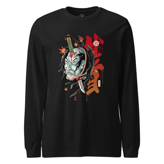 Halloween Namakubi Japanese Tattoo Unisex Long Sleeve Tee Black - Samurai Original