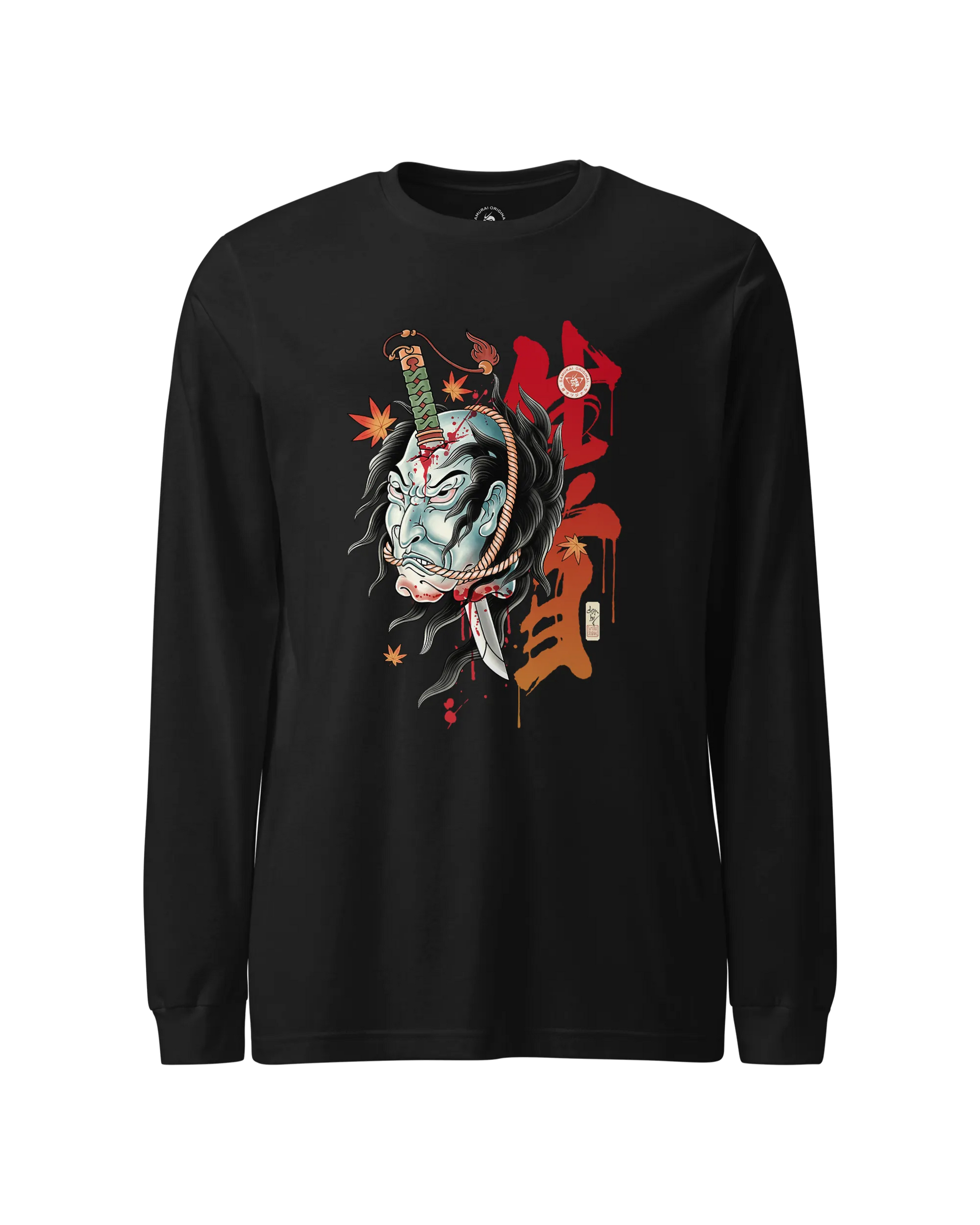 Halloween Namakubi Japanese Tattoo Unisex Long Sleeve Tee Black - Samurai Original