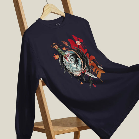 Halloween Namakubi Japanese Tattoo Unisex Long Sleeve Tee - Samurai Original