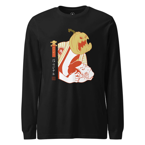 Halloween Pumpkin Japanese Ukiyo-e Unisex Long Sleeve Tee Black - Samurai Original