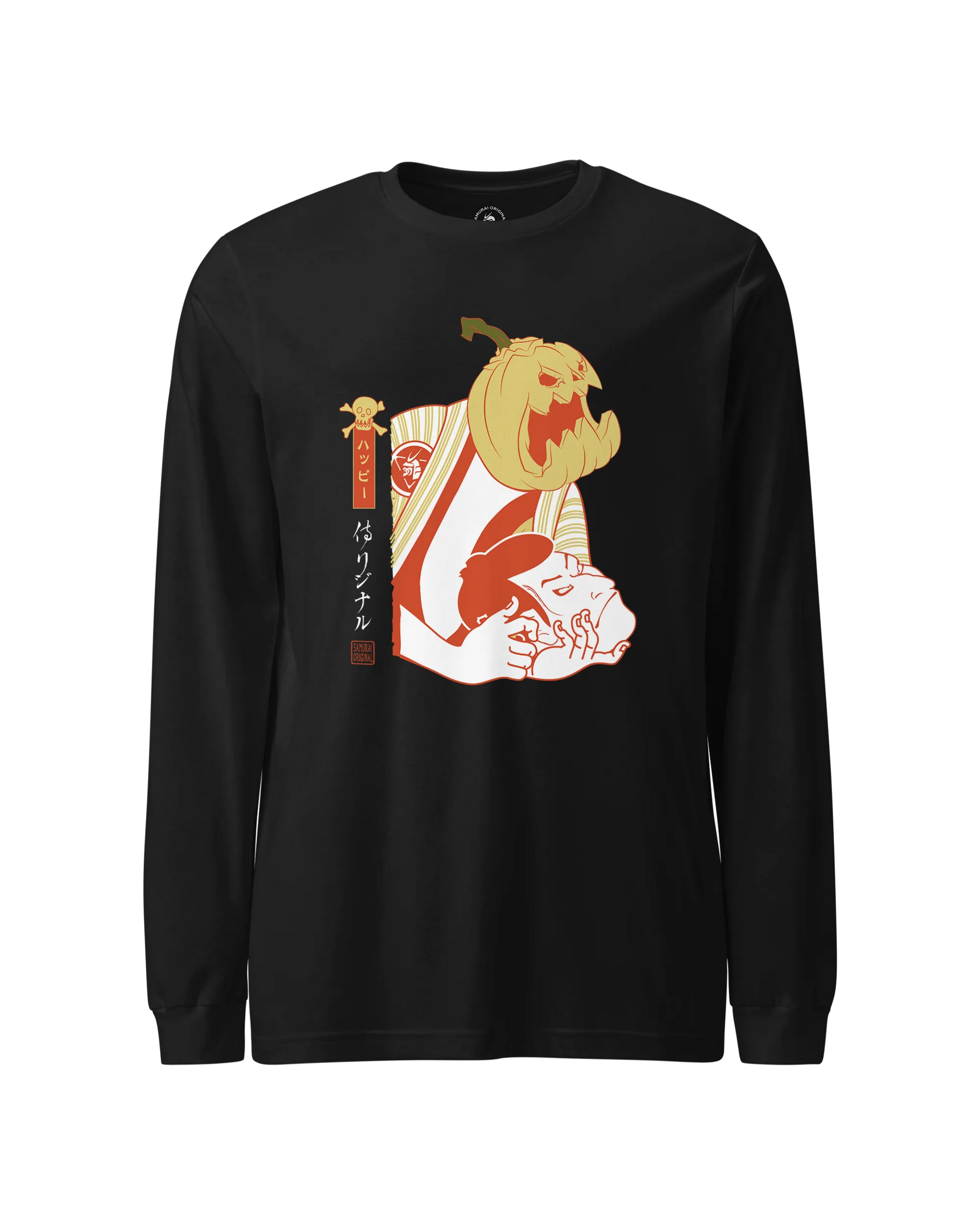 Halloween Pumpkin Japanese Ukiyo-e Unisex Long Sleeve Tee Black - Samurai Original