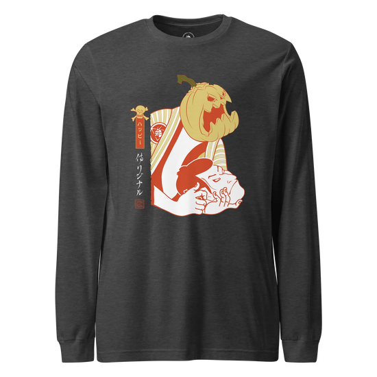 Halloween Pumpkin Japanese Ukiyo-e Unisex Long Sleeve Tee Dark Grey Heather - Samurai Original