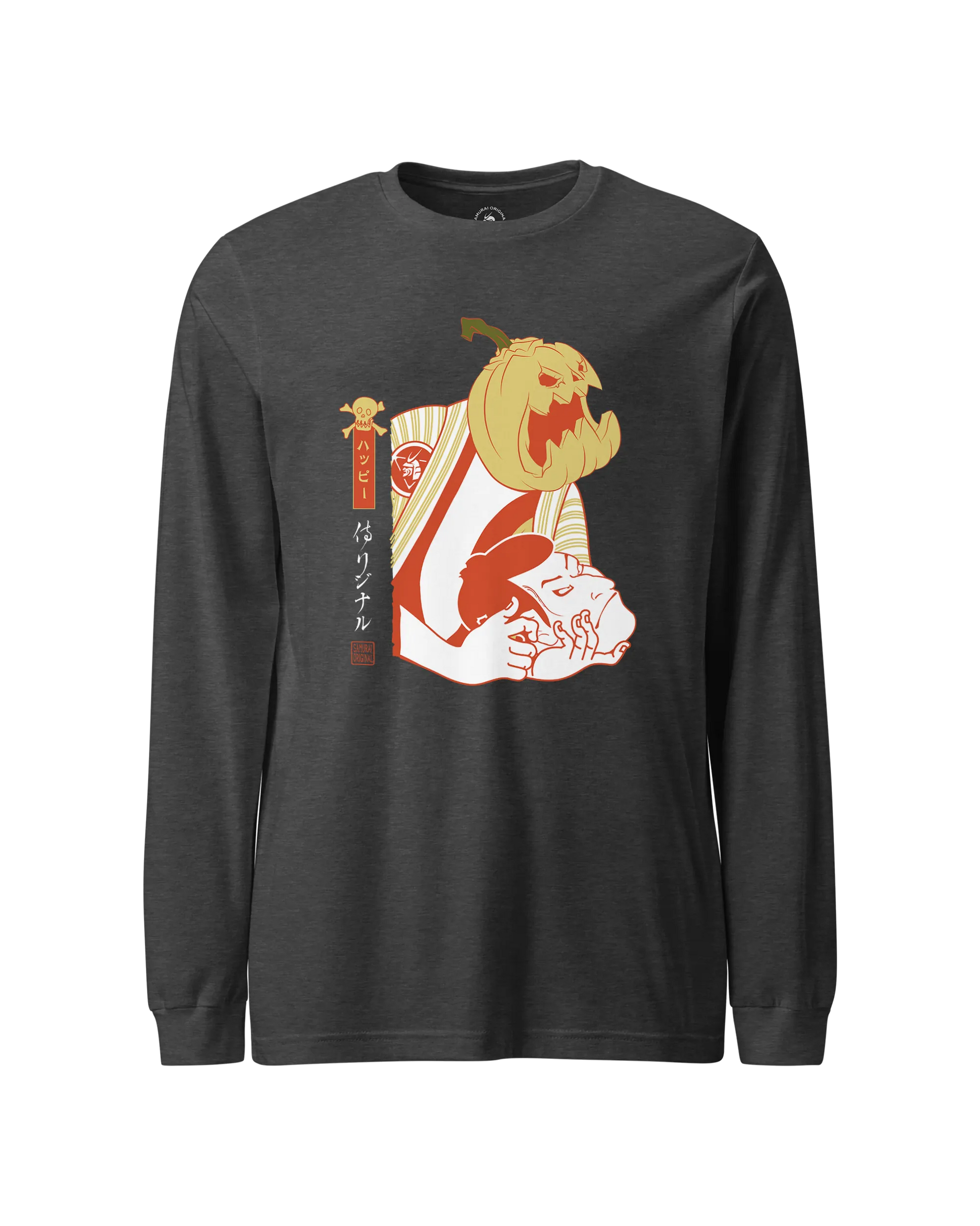 Halloween Pumpkin Japanese Ukiyo-e Unisex Long Sleeve Tee Dark Grey Heather - Samurai Original