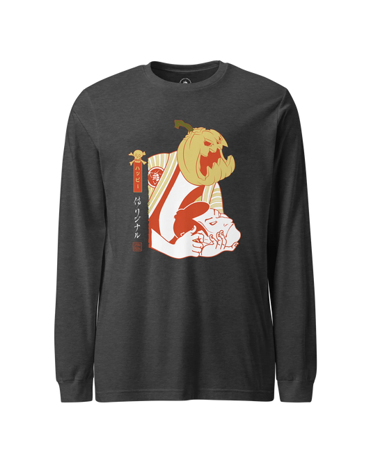 Halloween Pumpkin Japanese Ukiyo-e Unisex Long Sleeve Tee Dark Grey Heather - Samurai Original