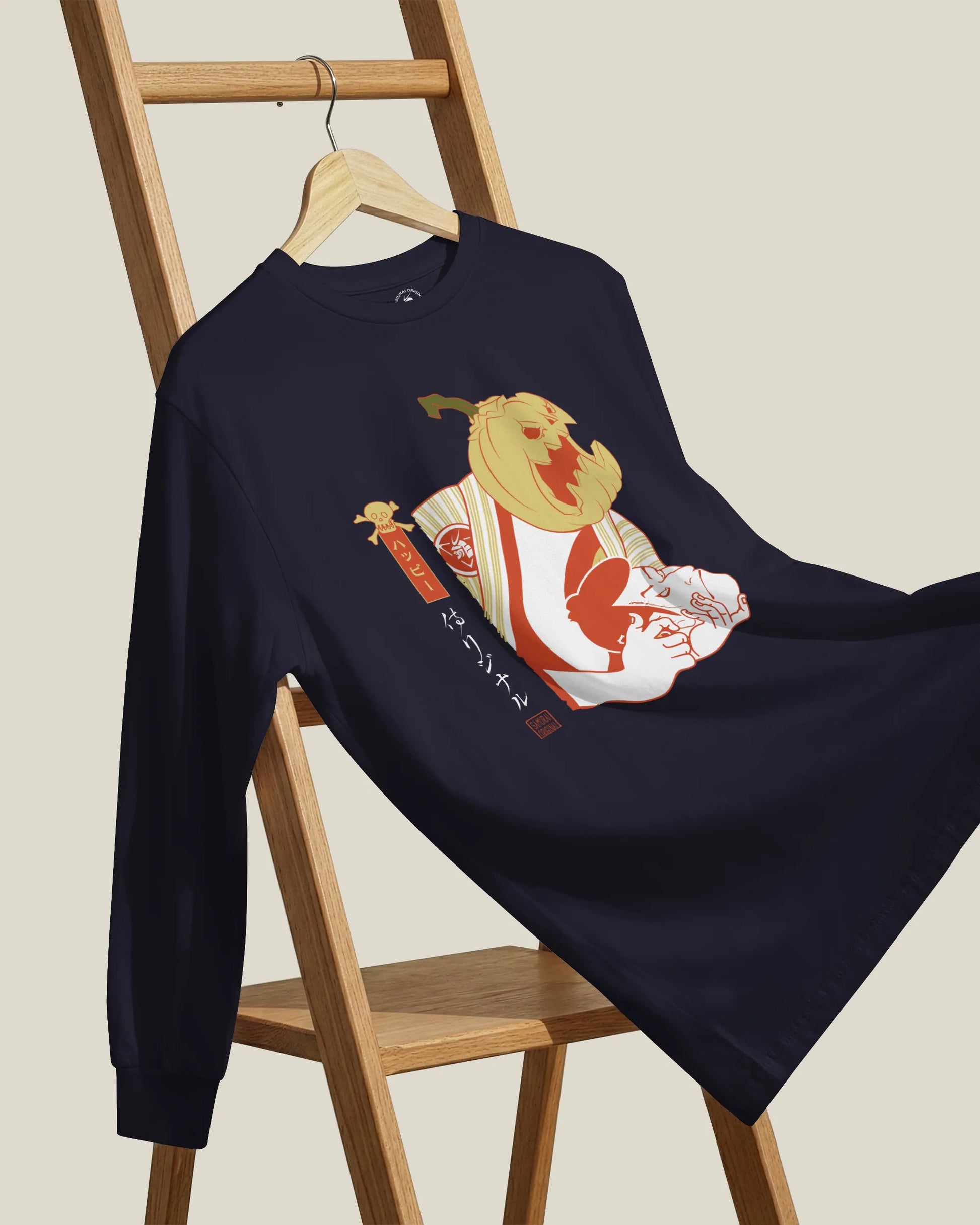 Halloween Pumpkin Japanese Ukiyo-e Unisex Long Sleeve Tee - Samurai Original