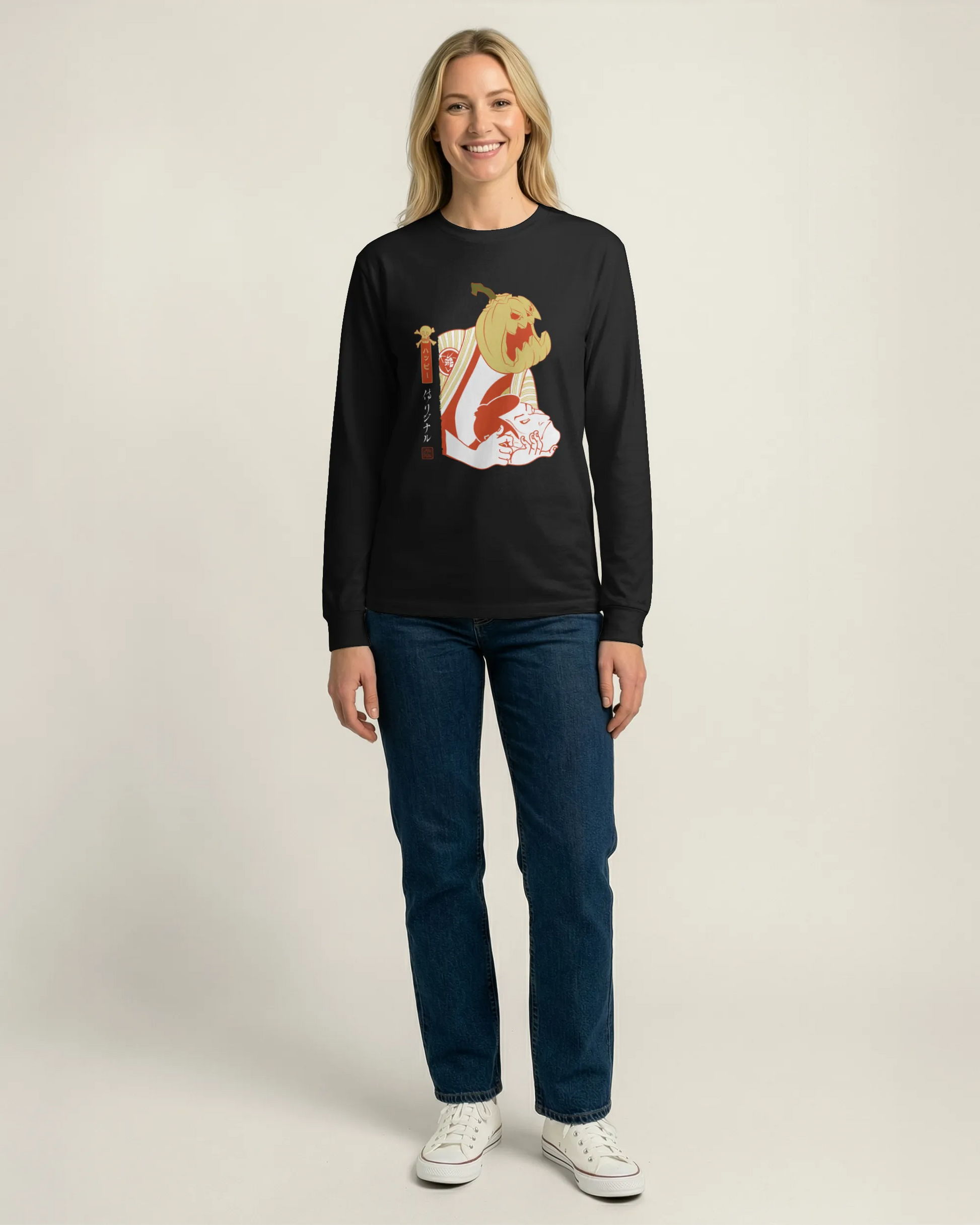 Halloween Pumpkin Japanese Ukiyo-e Unisex Long Sleeve Tee - Samurai Original