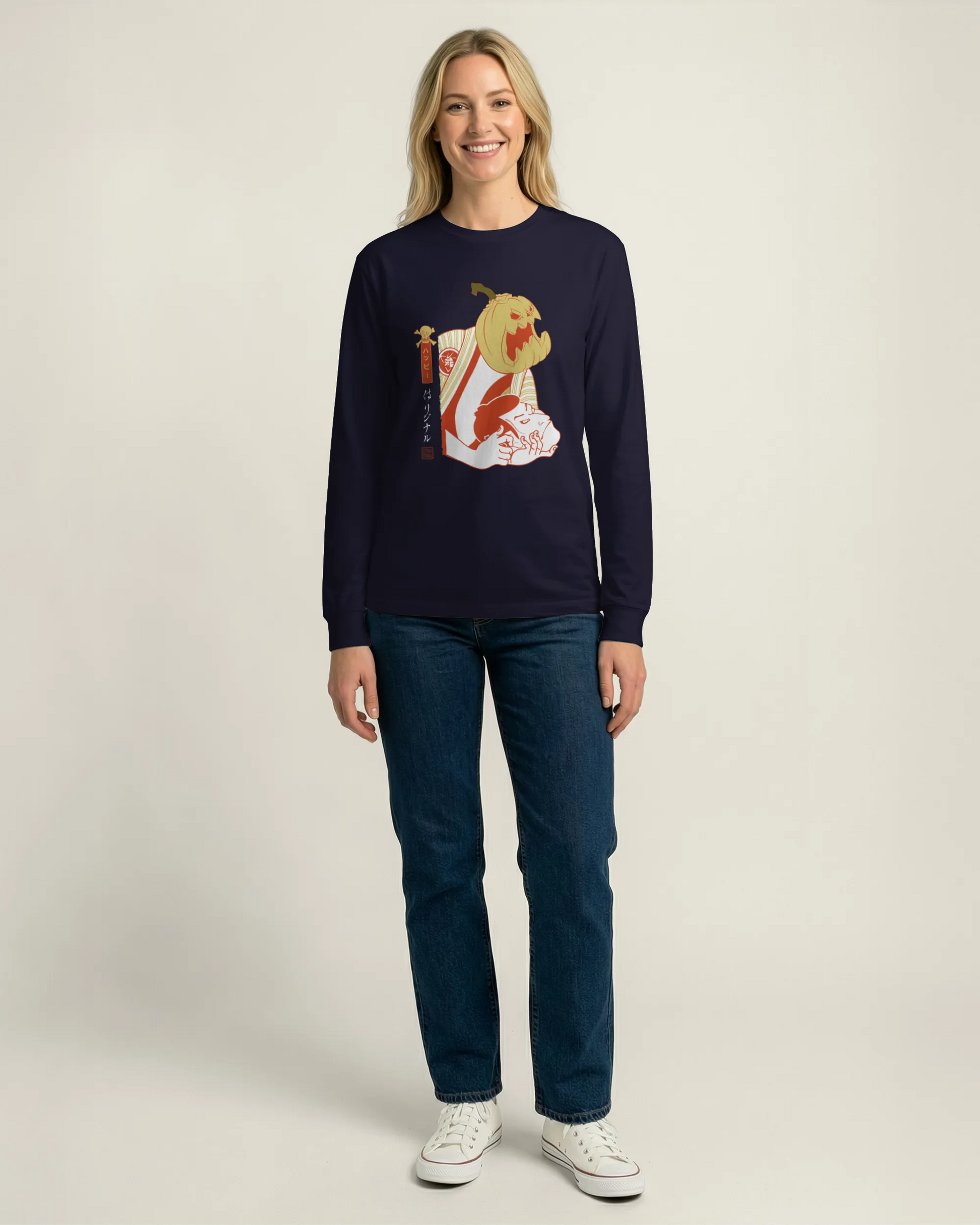 Halloween Pumpkin Japanese Ukiyo-e Unisex Long Sleeve Tee - Samurai Original