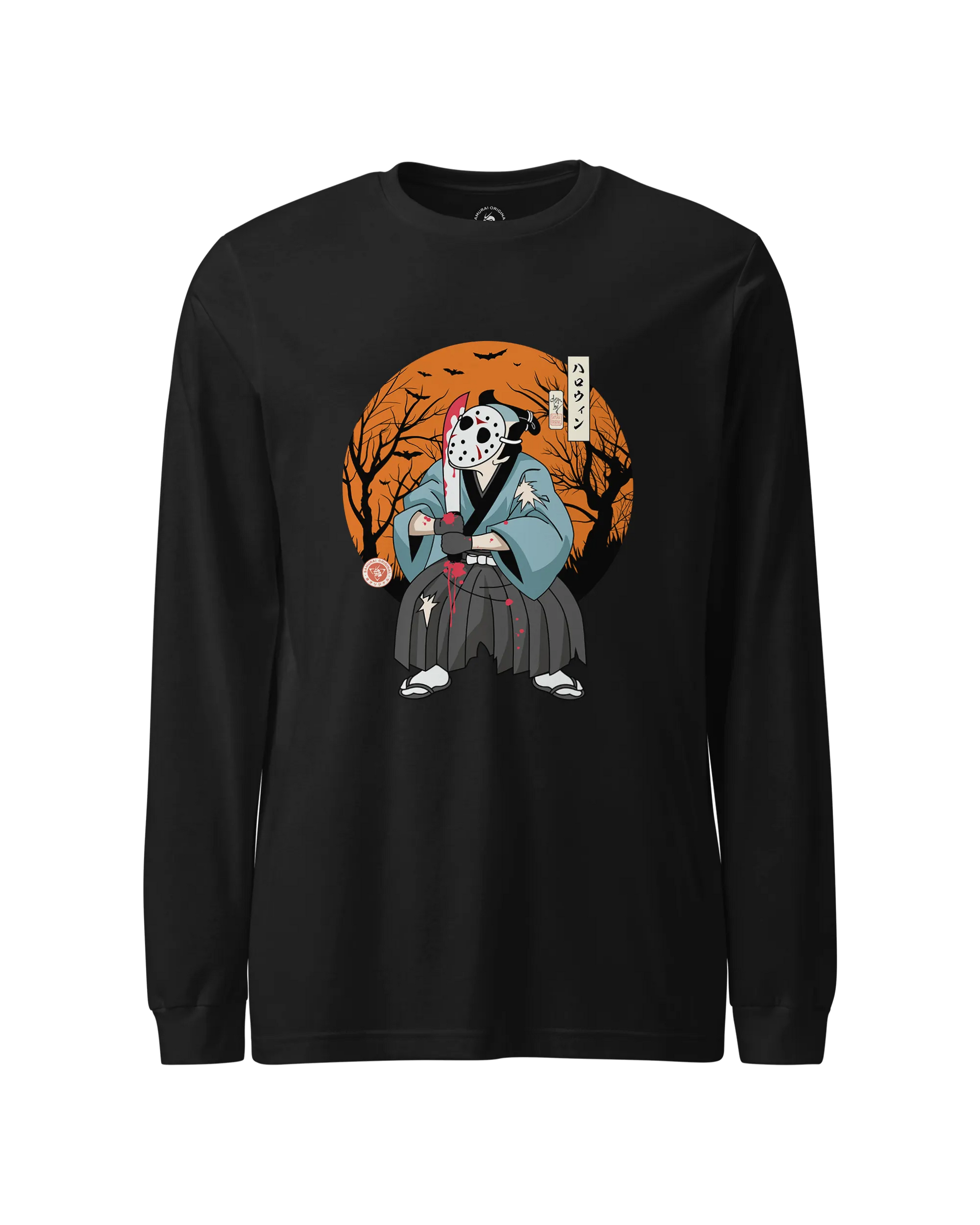 Halloween Samurai Disguise Jason Voorhees Unisex Long Sleeve Tee Black - Samurai Original