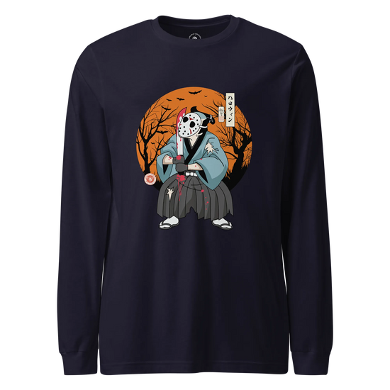 Halloween Samurai Disguise Jason Voorhees Unisex Long Sleeve Tee Navy - Samurai Original