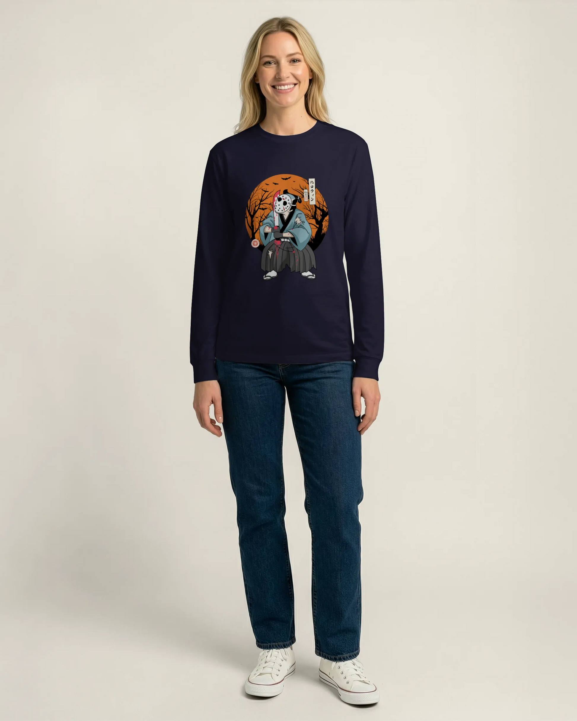 Halloween Samurai Disguise Jason Voorhees Unisex Long Sleeve Tee - Samurai Original
