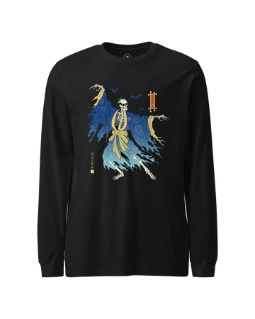 Halloween Samurai Skeleton Ukiyo-e Unisex Long Sleeve Tee No.2
