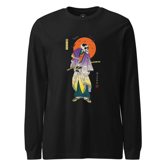 Halloween Samurai Skeleton Japanese Ukiyo-e Unisex Long Sleeve Tee Black - Samurai Original